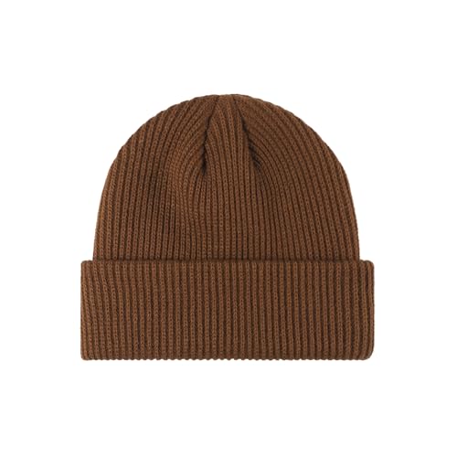 Winter Beanie Men Women Heavyweight Stretch Knit Cuffed Hat - color: Coffee Brown,round