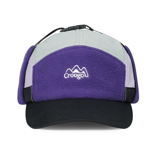 Croogo Fleece Baseball Cap with Ear Flaps Winter Warm 5 Panel Hat Soft Trapper Hat for Men - color: Purpleblack, size: One Size