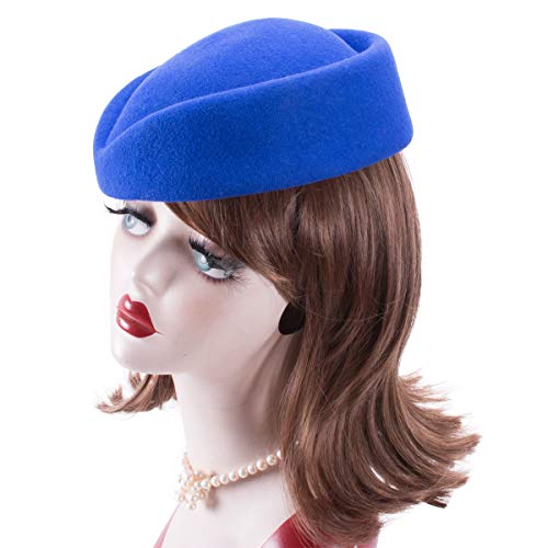 Lawliet Wool Stewardess Air Hostesses Pillbox Hat Millinery Teardrop Fascinator Base A040 - color: Blue