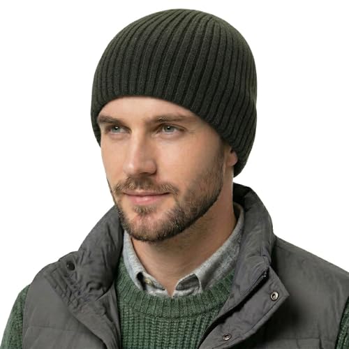 ZLYC Men Winter Knit Fisherman Beanie Hat Fashion Warm Daily Skull Cap - color: Solid Army Green