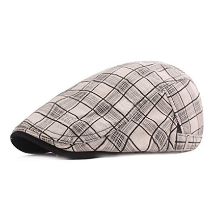 Men's Plaid Striped Newsboy Ivy Flat Driving Golf Cap - color: 1975 Black+white