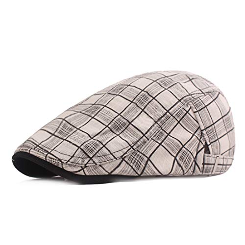 Men's Plaid Striped Newsboy Ivy Flat Driving Golf Cap - color: 1975 Black+white