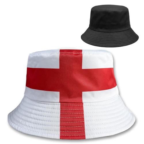 Reversible National Flag Bucket Hat Packable Sun Hat for Men Women Soccer Fan Fisherman Hat for Outdoor Travel Beach - color: England Flag