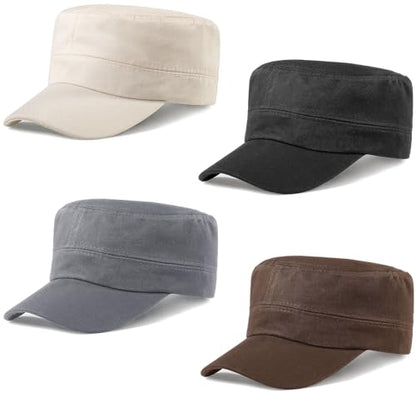 Glamorstar Unisex Cadet Army Hats 4 Pieces Military Flat Top Newsboy Cap - color: Black+grey+brown+beige