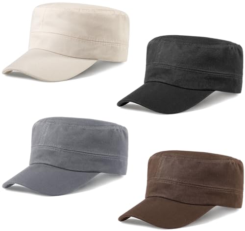 Glamorstar Unisex Cadet Army Hats 4 Pieces Military Flat Top Newsboy Cap - color: Black+grey+brown+beige