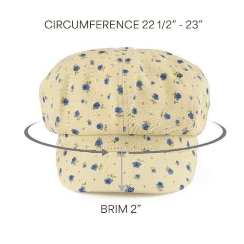 C.C Knitted Newsboy Cap for Women – Soft Knit Hat with Adjustable Velcro, Lightweight Warm Winter Style - color: Cotton Flower-beige