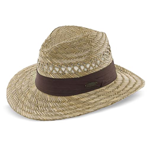 Panama Jack Mens Safari Sun Hat - Handwoven Straw, Lightweight, 3" Brim, Inner Elastic Sweatband - color: Brown, size: Small-Medium