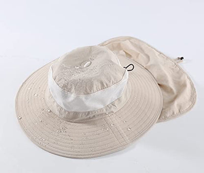 Home Prefer Outdoor UPF50+ Mesh Sun Hat Wide Brim Fishing Hat with Neck Flap Sun Hat for Men Women - color: Beige
