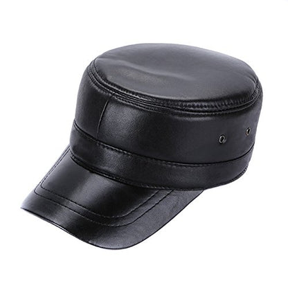 Vintage Solid Lambskin Leather Military Cadet Cap Army Hat