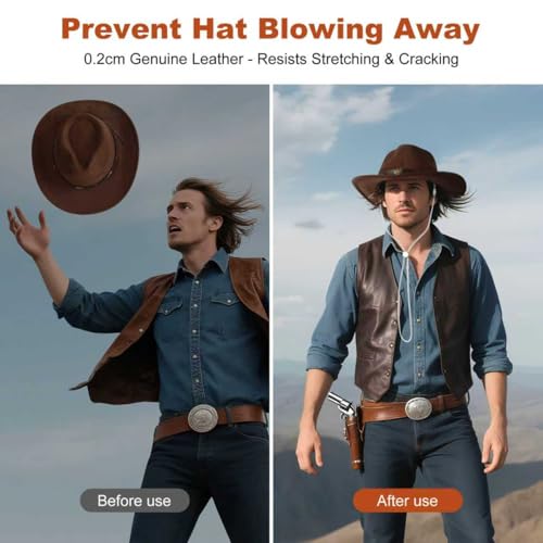 Genuine Leather Hat Chin Strap, Adjustable with Metal Clips, Windproof for Cowboy Straw Hats, Riding, Hiking, Outdoor - color: White-new