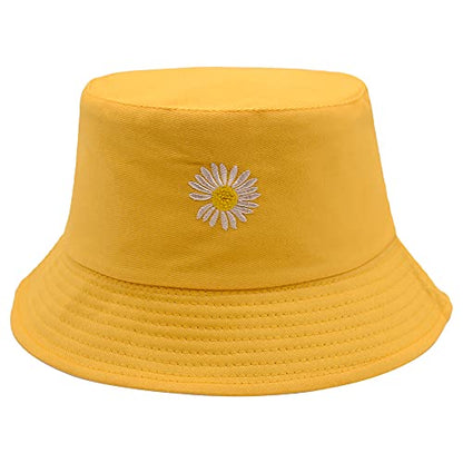 Flower Reversible Bucket Hat Cotton Summer Travel Beach Sun Hats Emboridery for Women Men
