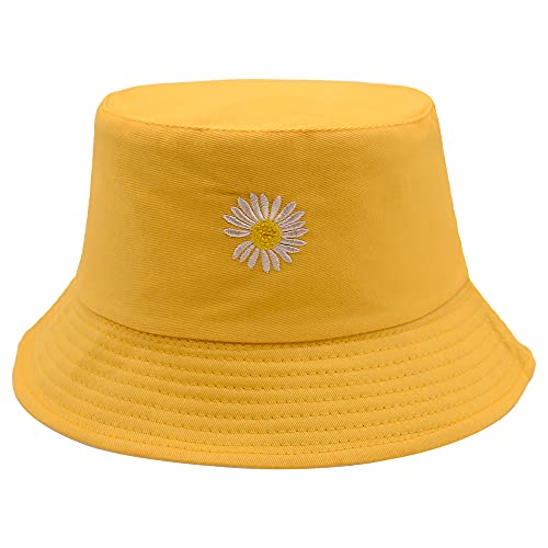 Flower Reversible Bucket Hat Cotton Summer Travel Beach Sun Hats Emboridery for Women Men