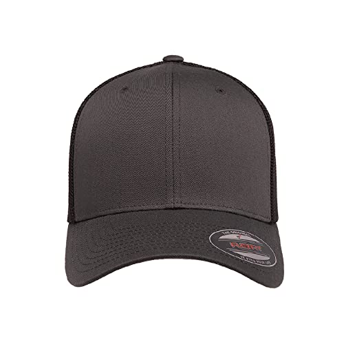 Flexfit 6511 Fitted Mid-Profile Stretchable Mesh Panels Trucker Cap - color: Charcoal/Black, size: Large-X-Large