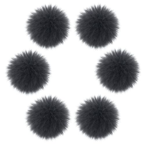 Fzxdfg 6Pieces Faux Furry Pom Pom Ball with Elastic Loop DIY Faux Fur Fluffy Ball for Hats Bags Key Chains Accessories 3.9inch/10CM (Dark Gray) - color: Dark Gray
