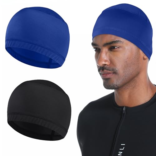 Cooling Skull Caps for Men Hard Hat Helmet Liner Cycling Cap Running Beanie - color: 2pcs-（black+blue）