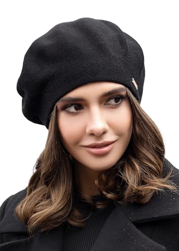 Beret - Warm Lined Wool Angora Knit Berets - French Paris Hat for Women - color: Black