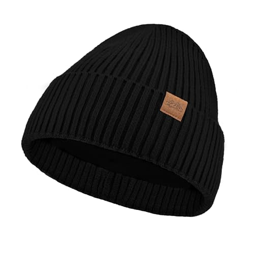 Unisex XXL Winter Hat, Fleece Lined Beanie Skull Cap Thermal Beanies Warm Ski Hat for Cold Weather - color: Black