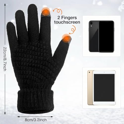 Syhood 4 Pcs Hat and Glove Set Winter Beanie and Glove Set - color: Black and Wine Red