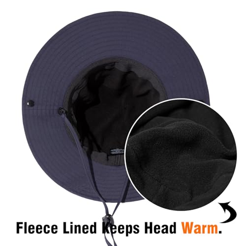 Oversized XL XXL Waterproof Winter Bucket Fleece Lined Rain Hat Cold Weather Hiking Fishing Outdoor 57-65CM - color: Navy, size: Large