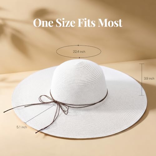 Women's Sun Straw Hat Wide Brim Floppy Foldable Hats Beach Travel Summer Vacation Hat UPF 50+ - color: White