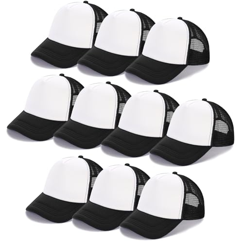 Ultrafun 10 Pack Trucker Hat Mesh Sublimation Blank Hats Adjustable Baseball Caps Hats for Men Women - color: Black White