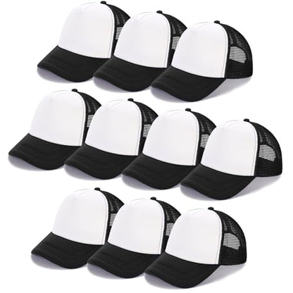 Ultrafun 10 Pack Trucker Hat Mesh Sublimation Blank Hats Adjustable Baseball Caps Hats for Men Women - color: Black White