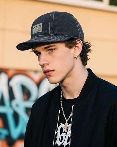 CLAPE Fitted Baseball Caps For Men, Soft Flat Brim Sun Protection Athletic Fitted Hats Breathable Cotton Stretch Fit Ball Cap