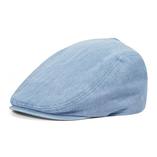 Clakllie Cotton Newsboy Cap Lightweight Short Brim Golf Flat Cap for Men Vintage Ivy Irish Hat Classic Gatsby Driving Beret - color: Nb2607-light Blue