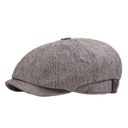 Lifup Men Newsboy Hat Cotton Linen 8 Panel Ivy Cabbie Flat Cap - color: Dark Grey