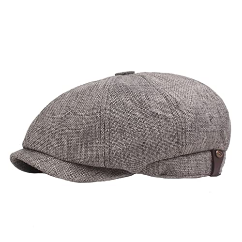 Lifup Men Newsboy Hat Cotton Linen 8 Panel Ivy Cabbie Flat Cap - color: Dark Grey