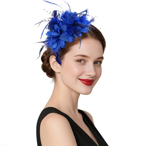 Pistha Womens Fascinators Hats Tea Party Hats Headband for Women Dresses - color: Royal Blue