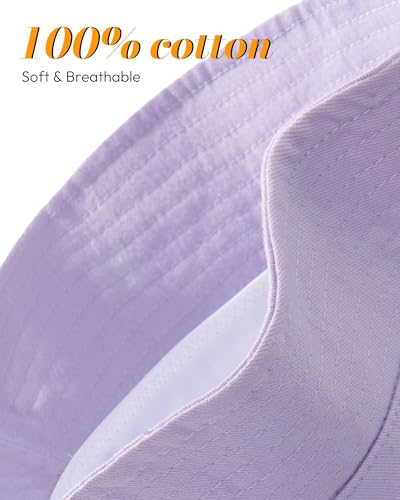 HONGTEYA Bucket Sun Hats for Woman Men Cotton Summer Beach Hat Golf Fishing - color: Lilac, size: Medium