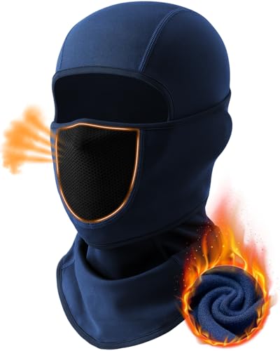 Balaclava Face Ski Mask with Movable Design for Men Women-Fleece Winter Face Covering for Cold Weather Skiing Outdoor Work - color: Dpblue