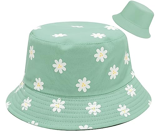 Unisex Bucket Hat Beach Sun Hat Aesthetic Fishing Hat for Men Women Teens, Reversible Double-Side-Wear - color: Flower Green