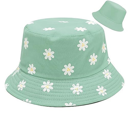 Unisex Bucket Hat Beach Sun Hat Aesthetic Fishing Hat for Men Women Teens, Reversible Double-Side-Wear - color: Flower Green