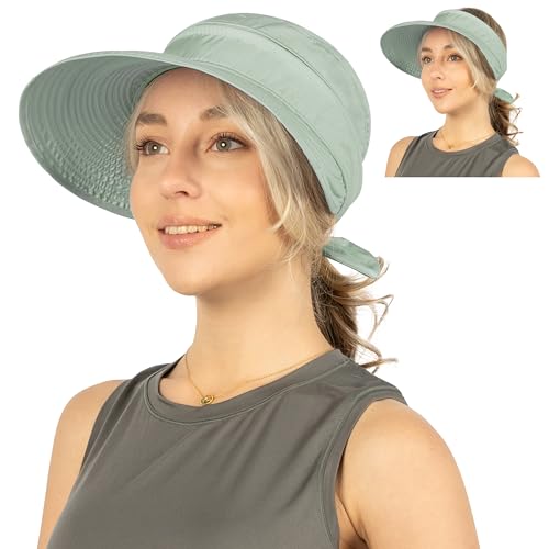 SUN CUBE Womens Sun Hat UV Protection Wide Brim Zip-Off Golf Visor - color: Light Gray