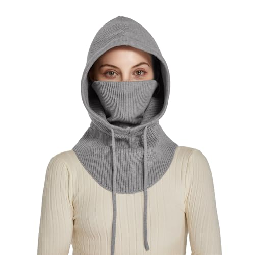 Knit Balaclava for Women Winter Hats Ski Mask Face Cover Neck Warmer - color: Grey