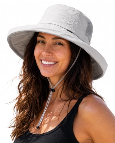 FURTALK Sun Hats for Women Wide Brim Ponytail UV Packable Hiking Travel - color: Grey