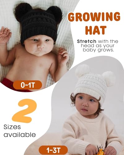 FURTALK Baby Winter Knitted Beanie Hat Soft Warm Pom Poms Toddler Skull Cap - color: Black+white+grey, size: 0-12 Months