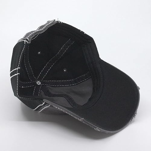 Washed Cotton Distressed with Heavy Stitching Adjustable Baseball Cap - color: Black/Charcoal Gray/Black