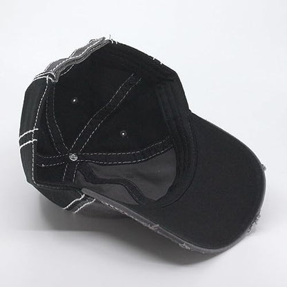 Washed Cotton Distressed with Heavy Stitching Adjustable Baseball Cap - color: Black/Charcoal Gray/Black