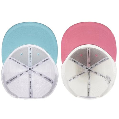 BASSDASH 2 Pack Flat Brim Trucker Cap Adjustable Snapback Hat Mesh Back for Men Women Fishing Hunting - color: Pack of 2, Turquoise & Pink