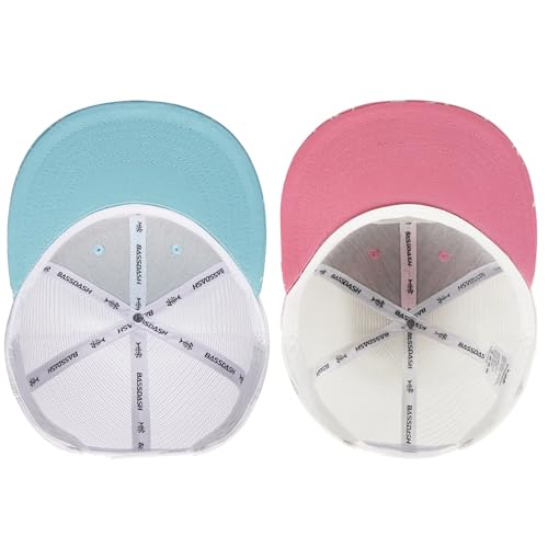 BASSDASH 2 Pack Flat Brim Trucker Cap Adjustable Snapback Hat Mesh Back for Men Women Fishing Hunting - color: Pack of 2, Turquoise & Pink