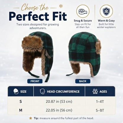 Baby Toddler Winter Trapper Hat Warm Faux Fur Aviator Hat Russian Ushanka Trooper Hunting Ski Hat with Ear Flaps Age 1-8T - color: Green Lattice, size: 5-8 Years