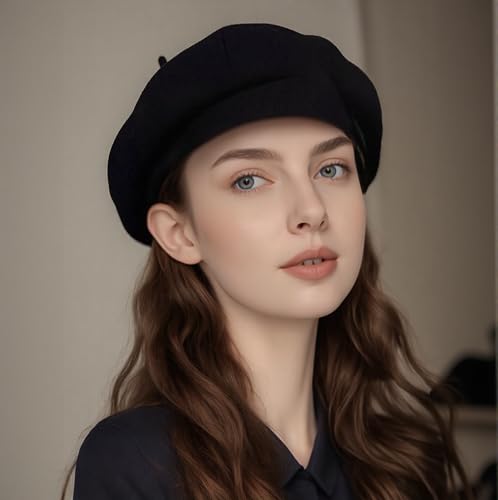 French Style Acrylic Beret - Solid Color Wool-Look Classic Winter Beanie Hat - color: Black