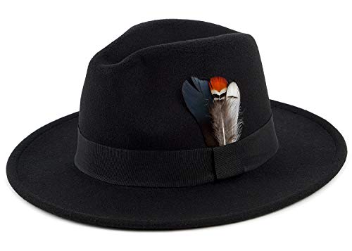 Classic Fedora Hats for Men & Women Wide Brim Felt Hat Panama Dress Fedora Hat - color: A-black, size: Large-X-Large