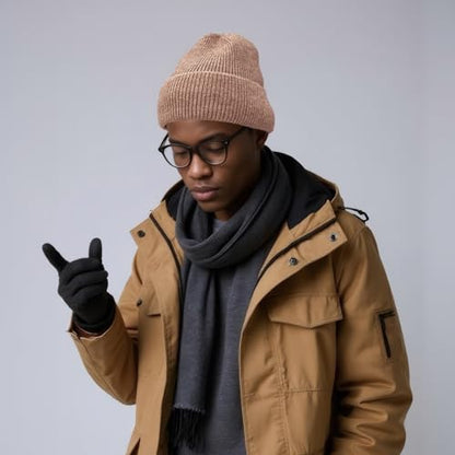 Winter Beanie Hats for Women Men Fleece Slouchy Knit Thick Beanies Warm Thermal Snow Ski Hat Gifts for Cold Weather - color: Khaki