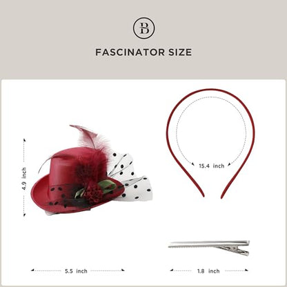 BABEYOND Mini Top Fascinators Hats for Women Feather 1920s Costume Hat - color: Wine Red