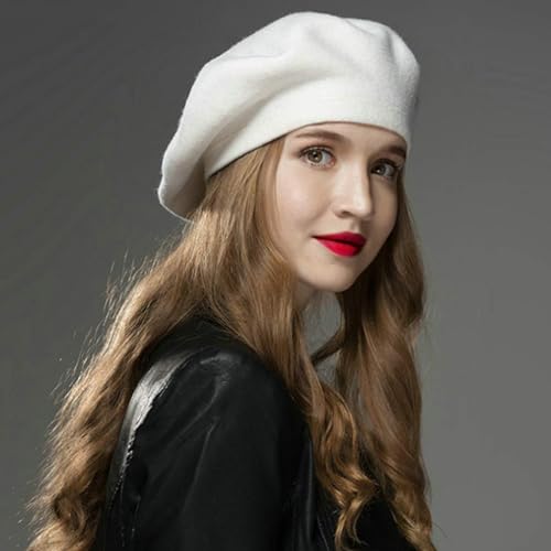 Sumolux Women Beret Hat French Wool Beret Beanie Cap Classic Solid Color - color: White, size: One Size
