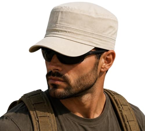 Military Cap Cadet Hats for Men Women Short Bill Army Style - color: Stone